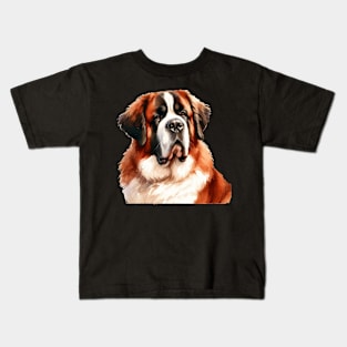 Saint Bernhardog Watercolor Painting - Beautiful Dog Kids T-Shirt